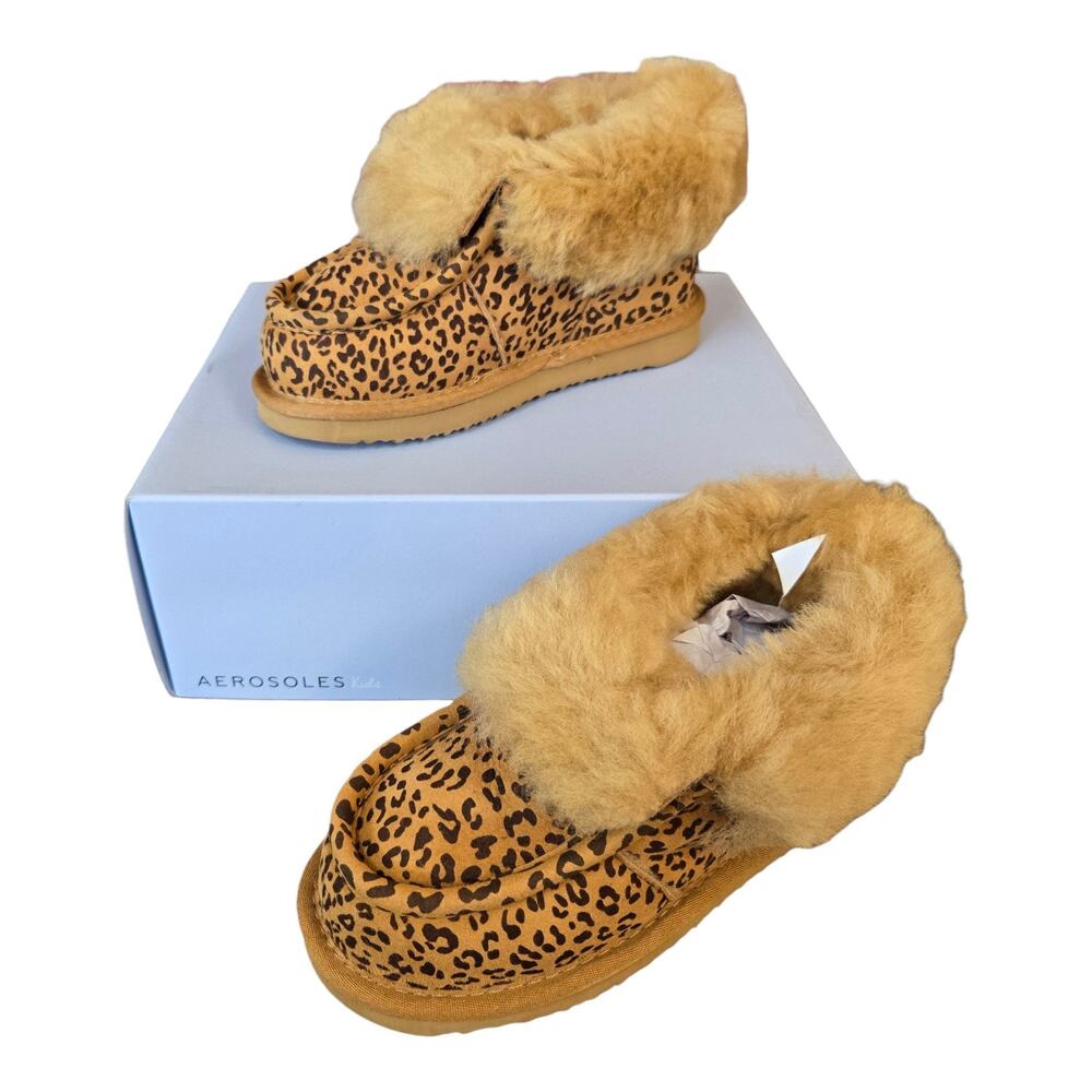 New Aerosoles Girls Mini Alaska Toasty Boot Leopard Girls Sz 1 leather wool